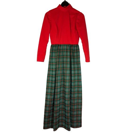 Vintage Red and Green Dress Maxi Long Sleeve Homemade Polyester Christmas - Picture 1 of 9